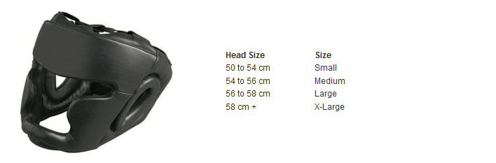 Boxing Headgear Size Chart